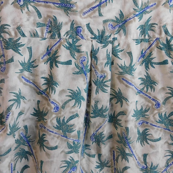 Bugle Boy Mens Hawaiian Palm Trees Shirt Large Blue Short Sleeve Button Front - Picture 6 of 8